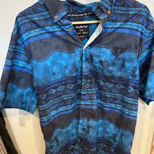 Kavu Blue Casual Button Down Shirt with Oceanic Pattern
